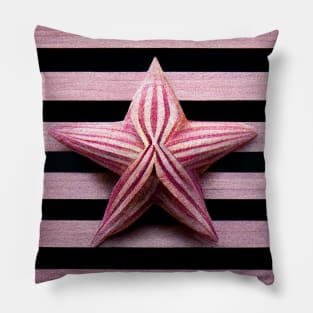 Pink and Black striped background with pretty pink striped starfish. Pillow