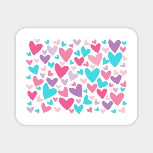 Pink, Turquoise Blue, and Purple Abstract Hearts Pattern Magnet