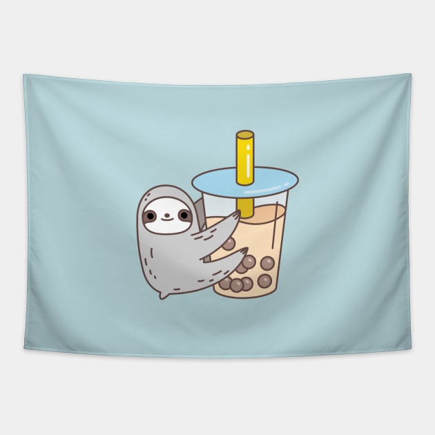 Sloth loves bubble tea Tapestry by Noristudio