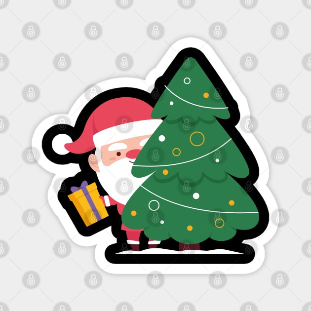 Santa Claus Holding a Gift Behind Christmas Tree Magnet by benayache