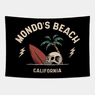 Vintage Surfing Mondo's Beach California // Retro Surf Skull Tapestry