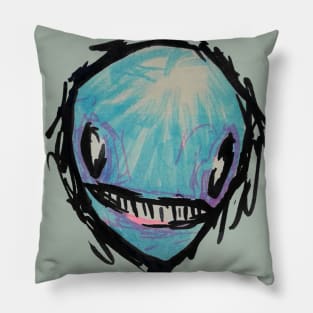 Sketchy Blue Alien Pillow