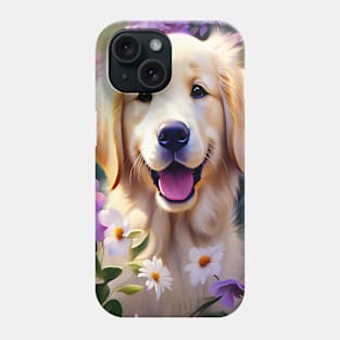 Cute Golden Retriever Surrounded by Beautiful Flowers Phone Case