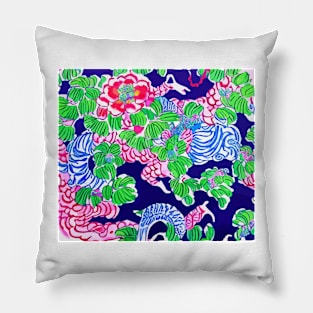 Modern chinoiserie flowers and branches on deep blue Pillow