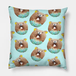 kawaii food cute mint green cartoon bear donuts Pillow