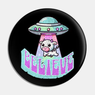 Believe UFO Cow Abduction Kawaii Alien Extraterrestrial Pin