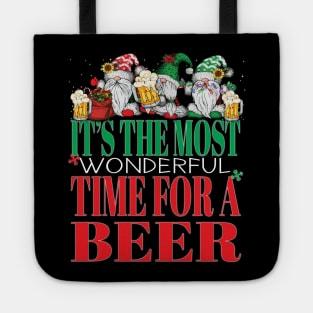 Funny It's The Most Wonderful Time For a Beer Christmas Xmas Santa Claus Gnomes Tote