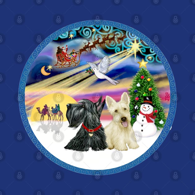 "Christmas Magic" with Two Scottish Terriers by Dogs Galore and More