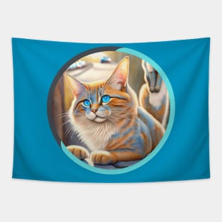 Blue Eyed Orange Kitty Tapestry