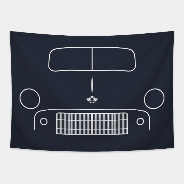 Morris Minor Series II "highlight" 1950s British classic car outline white Tapestry by soitwouldseem