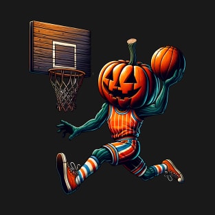 Halloween Pumpkin Basketball Player Slam Dunk T-Shirt