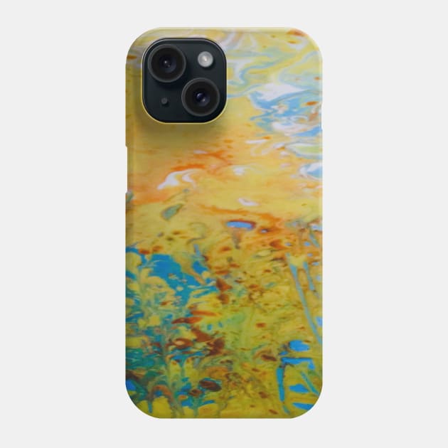 Abstract Jellyfish Painting Fluid Art Design In Vibrant Colors Blues, Oranges, Yellows and White Phone Case by AJDesignsstuff