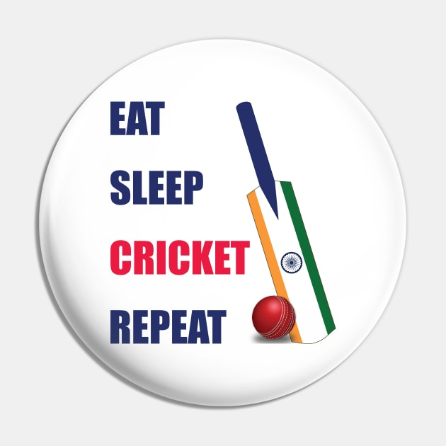 Eat Sleep Cricket Repeat India Flag Cricket Bat Pin by DPattonPD