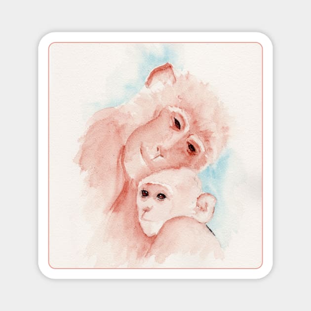 Little Monkey and Mom Watercolor Painting Magnet by MMcBuck