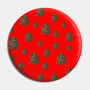 Leopard Print Christmas Tree Pattern on Red Pin