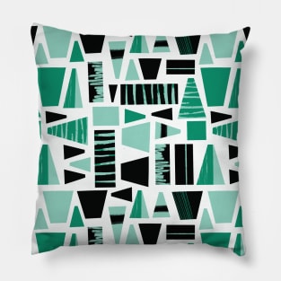 Abstract Shapes Teal Green Black Pillow