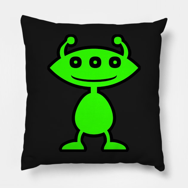 Alien Green ET 3 Eyes Design Pillow by Pikmi