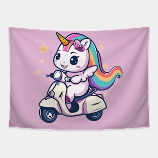 unicorn riding scooter Tapestry