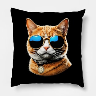 Bitcoin cat with sunglasses Pillow