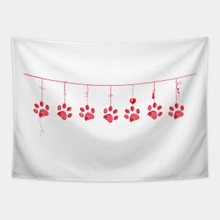 Hanging red doodle paw Tapestry