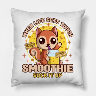 Smoothie - Cute Kawaii Squirrel Drinking Smoothie Cartoon Pillow