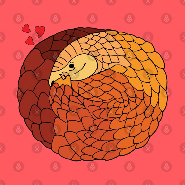 Cute Pangolin Curled up Asleep with Love Hearts by HotHibiscus