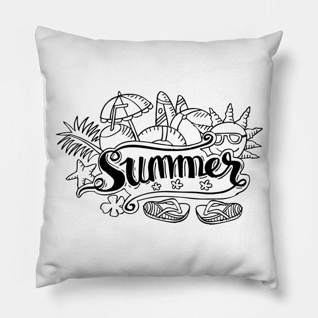 Doodle summer hand drawn Pillow by Handini _Atmodiwiryo