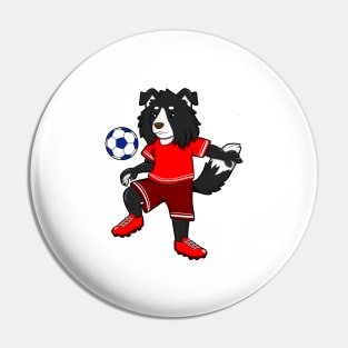 Comic border collie playing soccer Pin