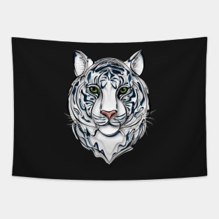 Continuous Line White Tiger Portrait. 2022 New Year Symbol by Chinese Horoscope Tapestry