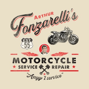 Fonzy Motorcycle Repair & Service Worn Lts T-Shirt