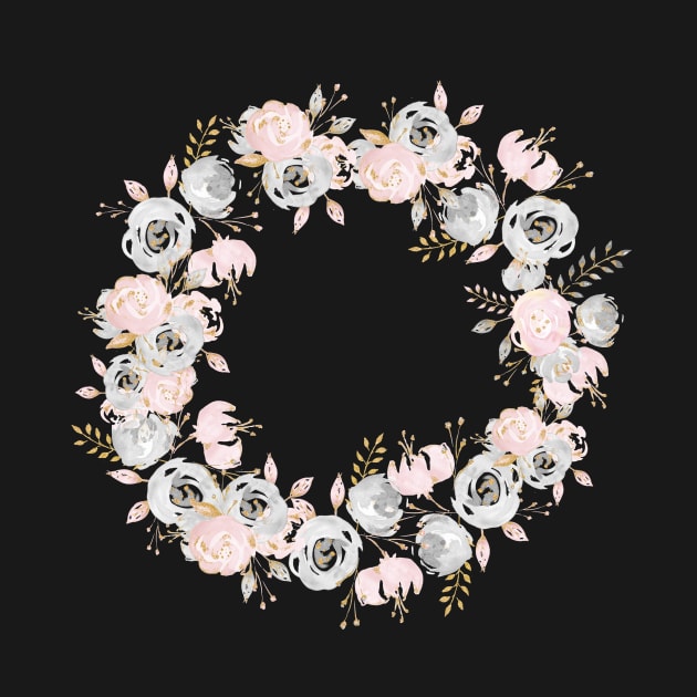 Pretty Rose Gold Watercolor Flower Wreath by NatureMagick