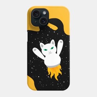 White Rocket Cat Traveling Through Space Phone Case