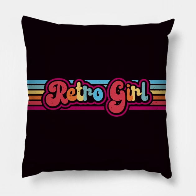 Retro Girl Rainbow Stripes Pillow by Jitterfly