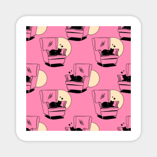 Naughty Black Cat Pattern in pink Magnet