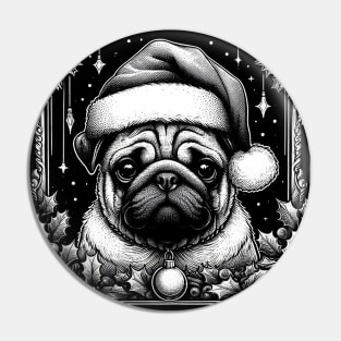 Gothic Christmas Pug with Holly Pin