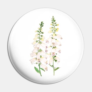 2 white foxgloves flowers blossom ink and watercolor Pin