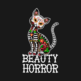 Beauty Horror cute Halloween Skeleton Retro Cat T-Shirt