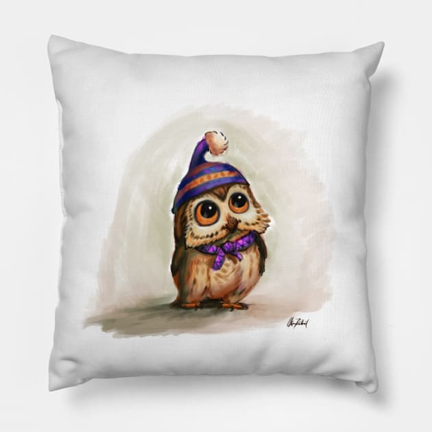 Owl with hat Pillow by Artofokan