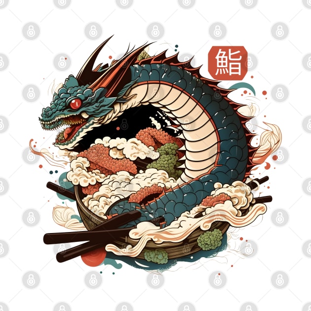 Dragon & Sushi Funny Food Retro Anime Lover Japanese by Ai Wanderer