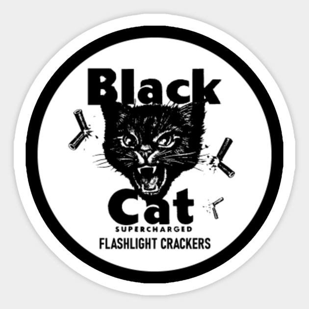 Black Cat firecrackers (retro design white) - Black Cat Fireworks - Sticker