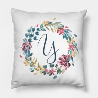 Floral Monogram Y Colorful Full Blooms Pillow