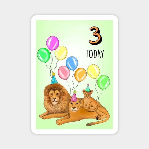 LION FAMILY 3RD BIRTHDAY Magnet by Poppy and Mabel