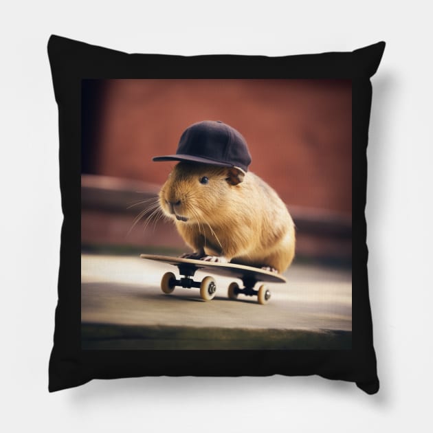 Capybara on a skateboard Pillow by Cryptid