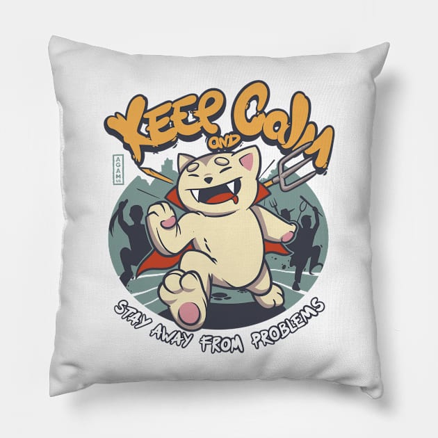 Keep Calm - Vampire Cat Pillow by AGAMUS