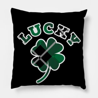 Lucky Four Leaf Clover Diagonal Flannel Print Pattern Pillow