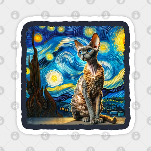 Devon Rex Starry Night Inspired - Artistic Cat Magnet by starry_night