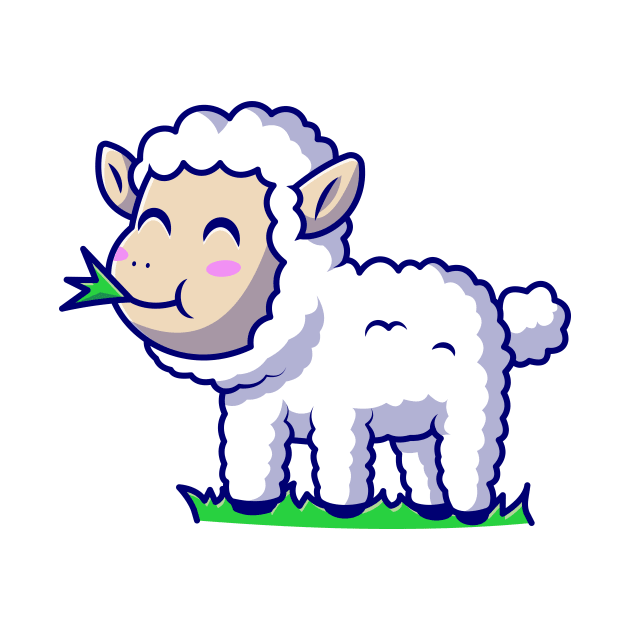 Cute Sheep Eating Grass Cartoon Vector Icon Illustration by Catalyst Labs