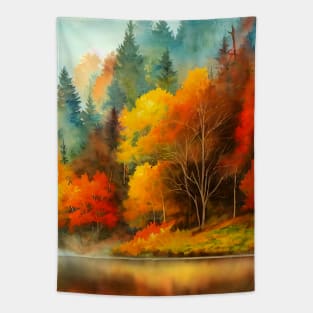 Colorful Autumn Landscape Watercolor 32 Tapestry