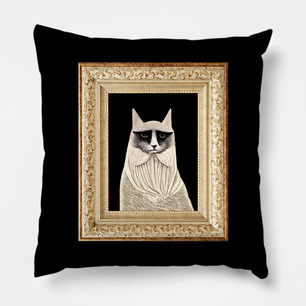 Edward Gorey-inspired Cat Portrait Pillow by Yue