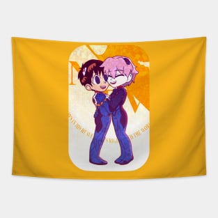 NGE: DANCE TO THE END KAWORU X SHINJI NERV LOGO ORANGE Tapestry